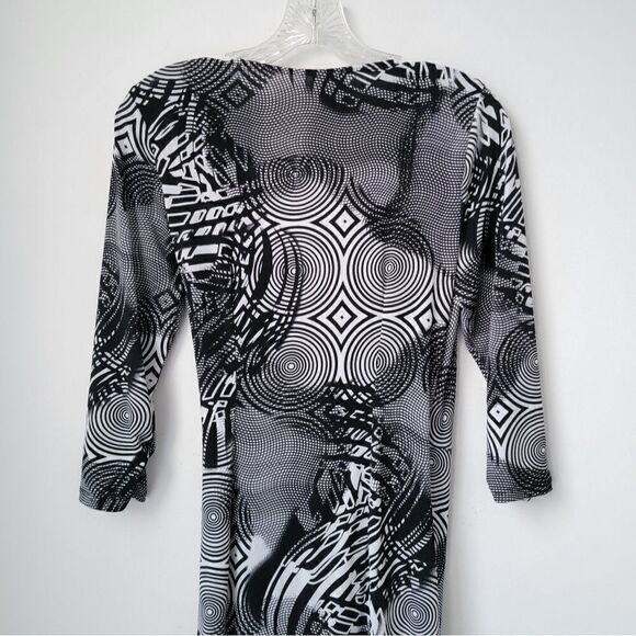 ACORN Retro Black & White Wrap Dress Long Sleeve Size Small - Picture 5 of 8
